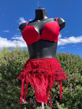 Victoria's Secret Very Sexy 34C push-up bra, XS/S garter belt, Small panties-new